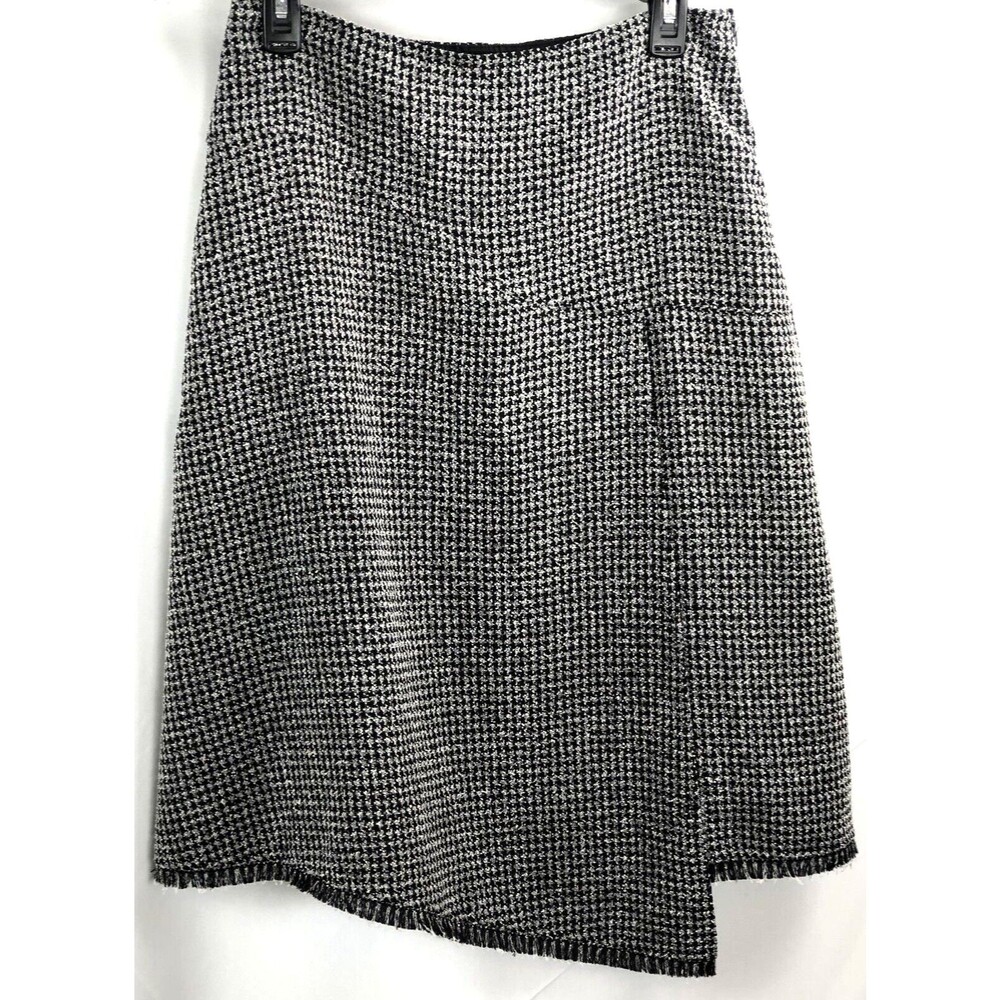 SC collection slit a-line skirt 10 BIK Wht houndstooth Asymetrical fringe career